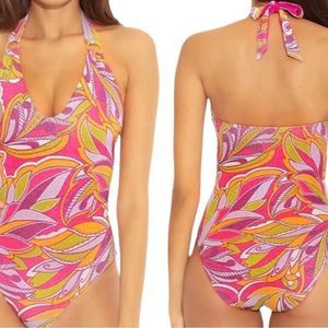 BECCA Pink and Yellow Patterned One Piece Swimsuit
